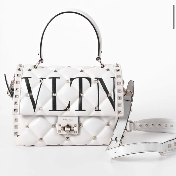 Valentino Garavani VLTN Candystud WHITE Top Handle Bag Printed Leather Medium - Picture 4 of 5